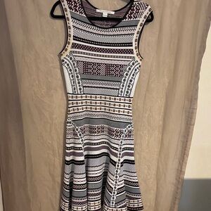 Diane Von Furstenberg Geometric Midi Dress in Black and White